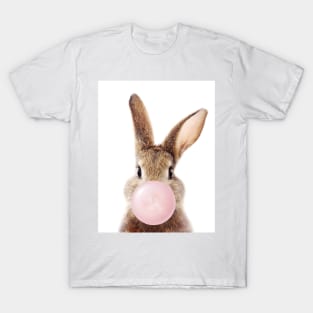 Brown Bunny Blowing Bubble Gum, Pink Nursery, Baby Animals Art Print by Synplus T-Shirt